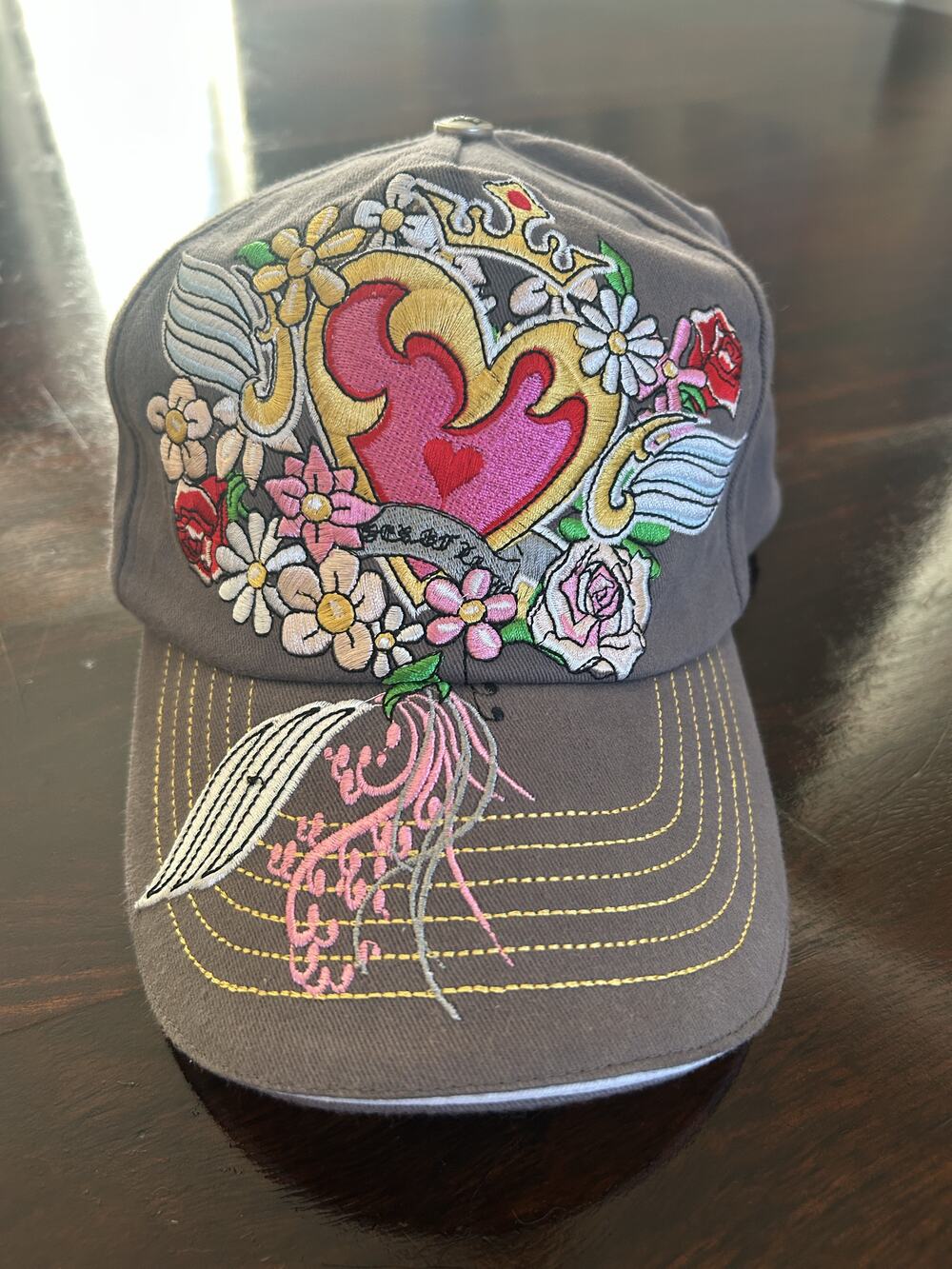 Vintage Jolly Roger Embroidered Cap with Floral Heart Design, 100% Cotton, Class